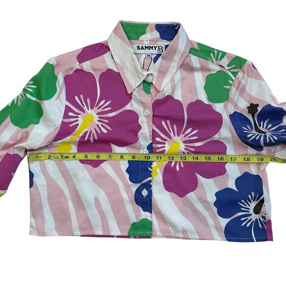SAMMY B Tati Pink Floral Print Crop Cotton Button-Up Shirt - Picture 11 of 12